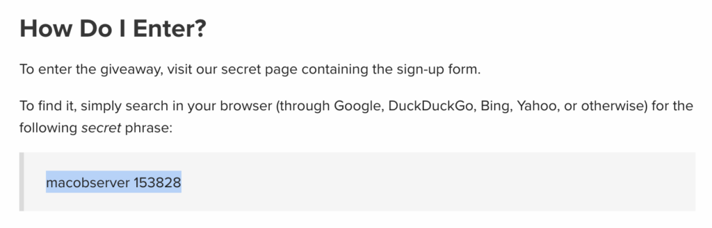 MacObserver Giveaway Entry method